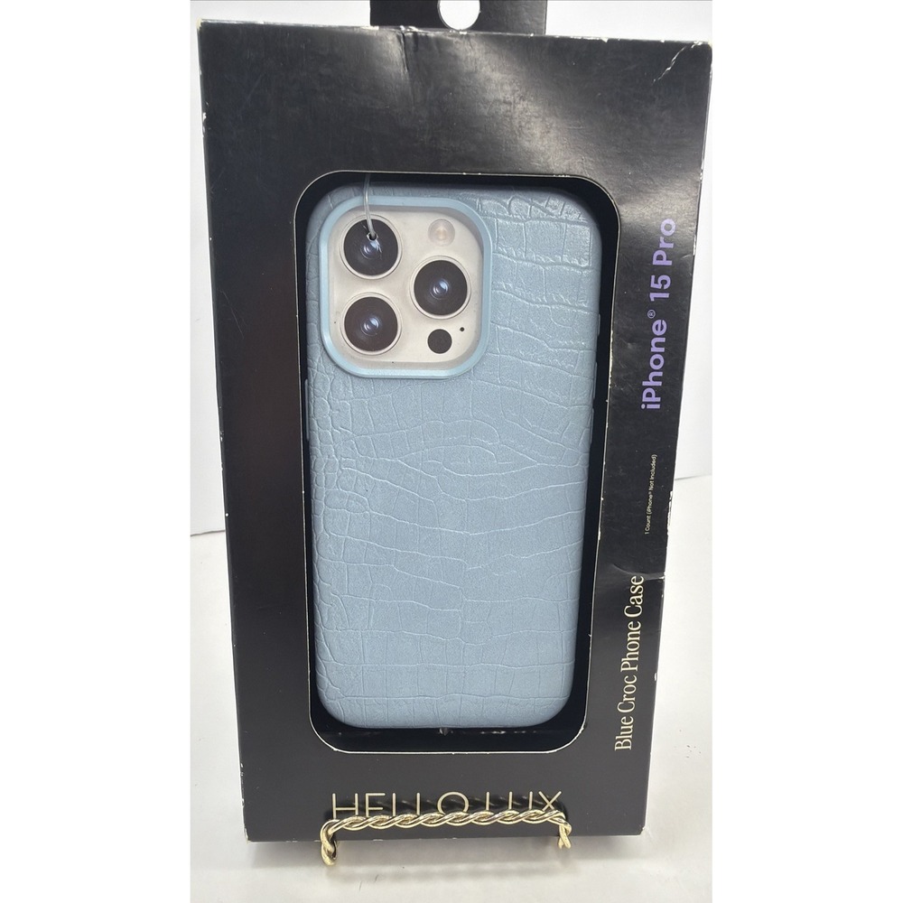 Hello Lux Blue Croc iPhone 15 Pro Case Faux Leather Protective Cover New
